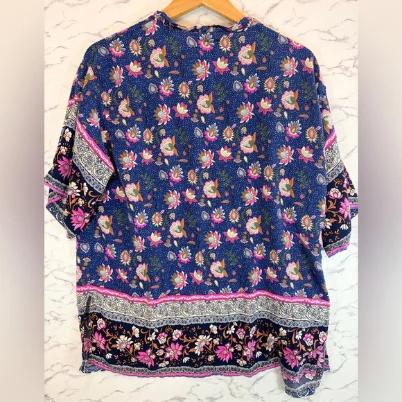 Bohemian Chic Floral Open-Front Kimono Top OSFM - Picture 2 of 3